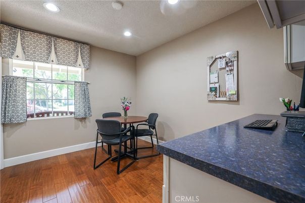 Dining room, Interior, Recessed Lighting, Wood Texture Flooring