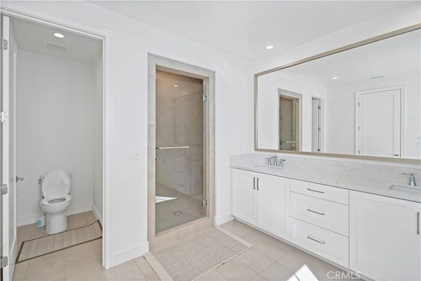 Bathroom, Dual Sink Vanities, Glass Shower, Interior, Recessed Lighting