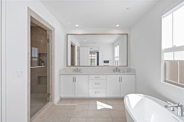 Bathroom, Dual Sink Vanities, Free Standing Baths, Glass Shower, Interior, Recessed Lighting
