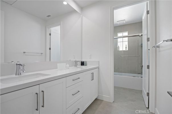 Bathroom, Dual Sink Vanities, Glass Shower, Interior, Recessed Lighting