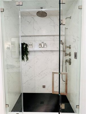 Bathroom, Glass Shower, Interior, Marble Walls