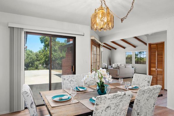 Chandelier, Dining room, Interior, Living room, Wooden Beams, Wood Texture Flooring