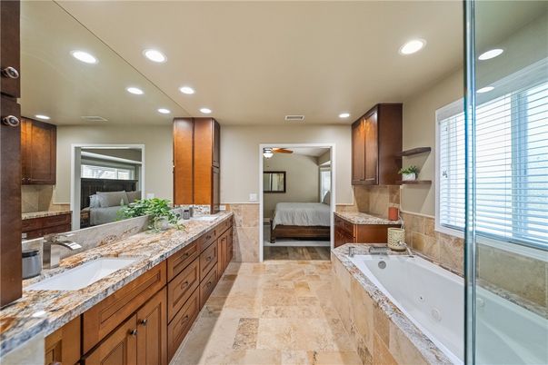Bathroom, Bedroom, Dual Sink Vanities, Glass Shower, Interior, Recessed Lighting