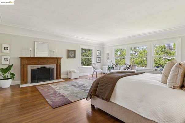Bedroom, Fireplace, Interior, Wood Texture Flooring