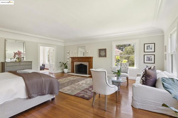 Bedroom, Fireplace, Interior, Wood Texture Flooring