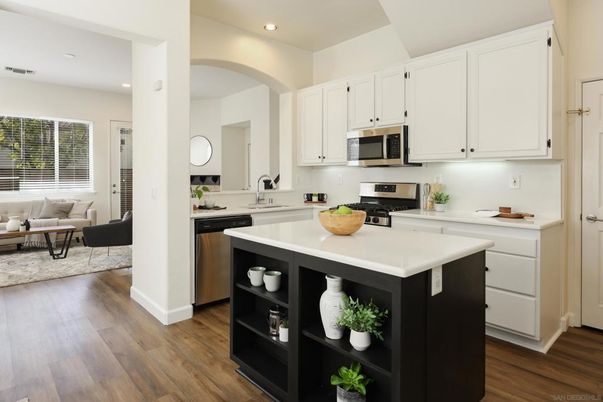 Interior, Kitchen, Living room, Recessed Lighting, Stainless Steel Appliances, Wood Texture Flooring