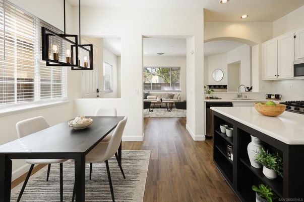 Dining room, Interior, Kitchen, Living room, Pendant Lights, Recessed Lighting, Wood Texture Flooring