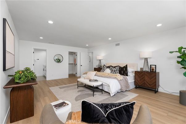 Bedroom, Interior, Recessed Lighting, Wood Texture Flooring