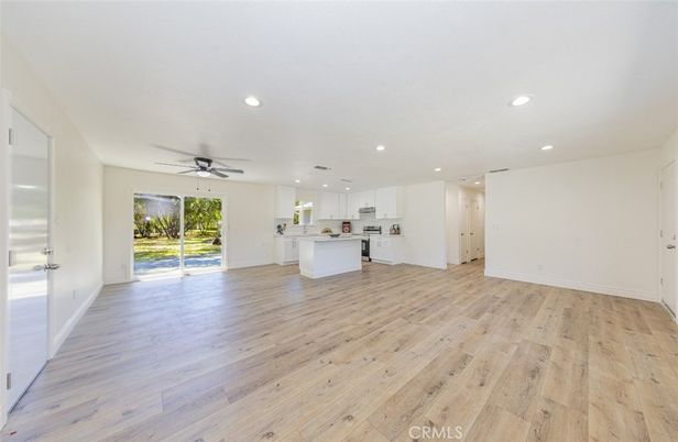 Empty room, Interior, Kitchen, Pendant Lights, Recessed Lighting, Wood Texture Flooring