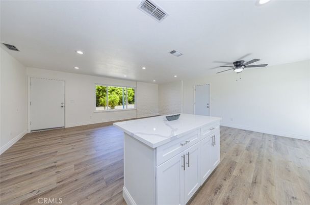 Empty room, Interior, Kitchen, Recessed Lighting, Wood Texture Flooring