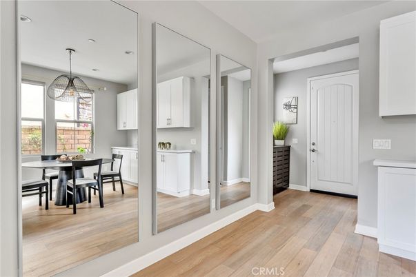 Dining room, Interior, Pendant Lights, Recessed Lighting, Wood Texture Flooring