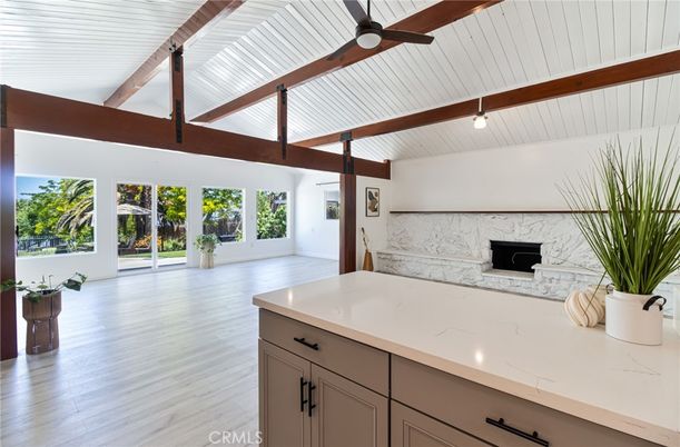Fireplace, Interior, Kitchen, Wooden Beams, Wood Texture Flooring