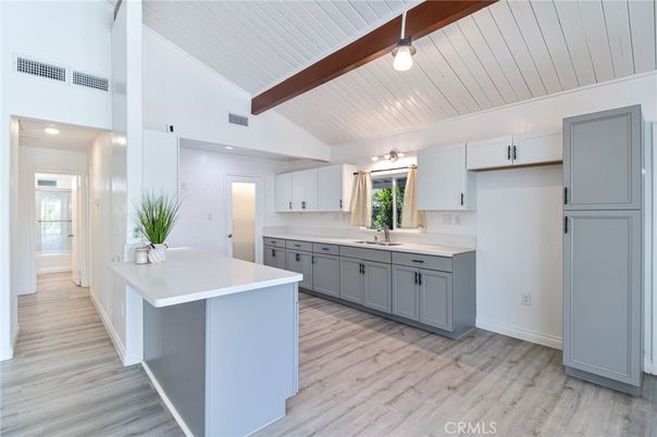 Interior, Kitchen, Recessed Lighting, Wooden Beams, Wood Texture Flooring