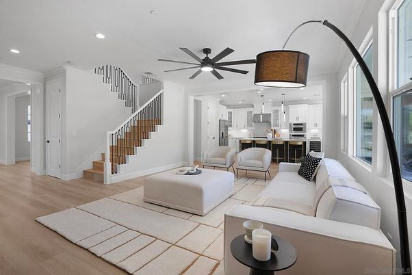 Interior, Kitchen, Living room, Recessed Lighting, Stainless Steel Appliances, Wood Texture Flooring