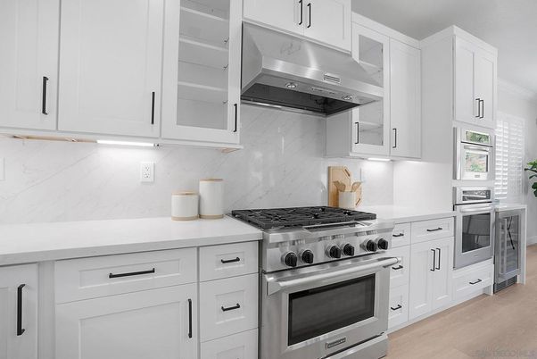 Interior, Kitchen, Marble Walls, Stainless Steel Appliances, Wood Texture Flooring