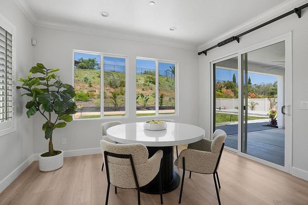 Dining room, Interior, Recessed Lighting, Wood Texture Flooring