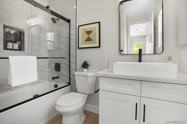 Bathroom, Glass Shower, Interior, Wood Texture Flooring