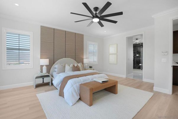 Bedroom, Interior, Recessed Lighting, Wood Texture Flooring