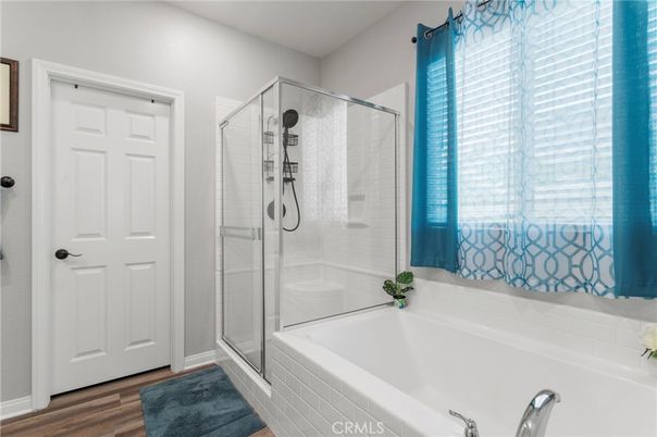 Bathroom, Glass Shower, Interior, Wood Texture Flooring
