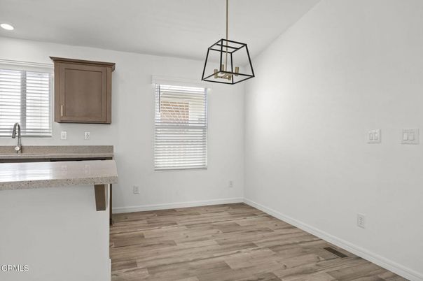 Empty room, Interior, Pendant Lights, Recessed Lighting, Wood Texture Flooring
