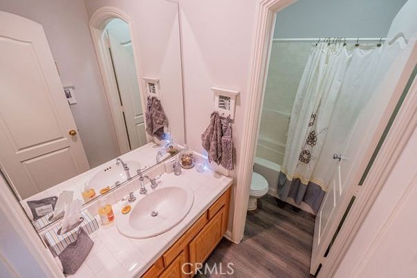 Bathroom, Interior, Tile Countertops, Wood Texture Flooring