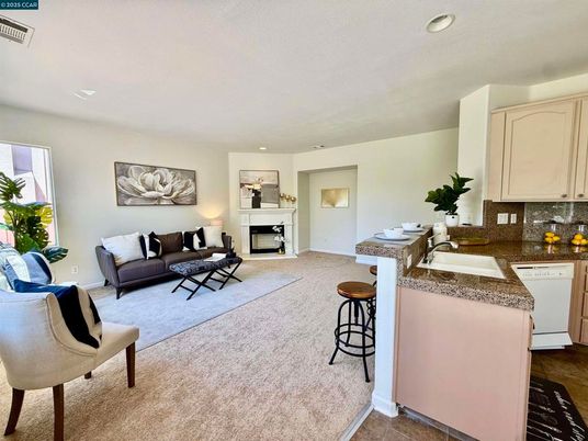 Fireplace, Interior, Kitchen, Living room, Recessed Lighting