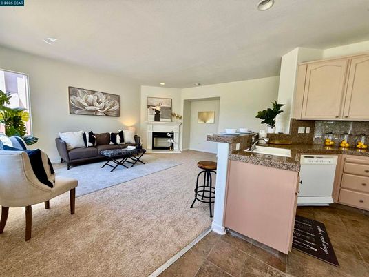 Fireplace, Interior, Kitchen, Living room, Recessed Lighting