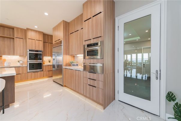 Interior, Kitchen, Marble, Recessed Lighting, Stainless Steel Appliances