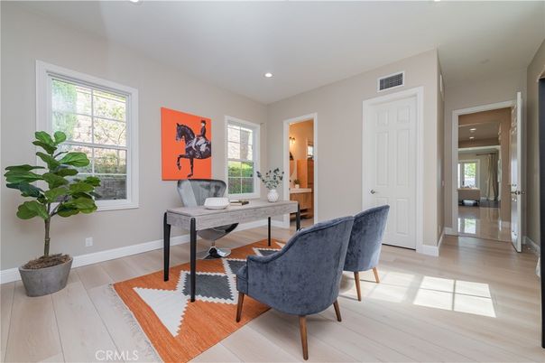 Home Office, Interior, Recessed Lighting, Wood Texture Flooring