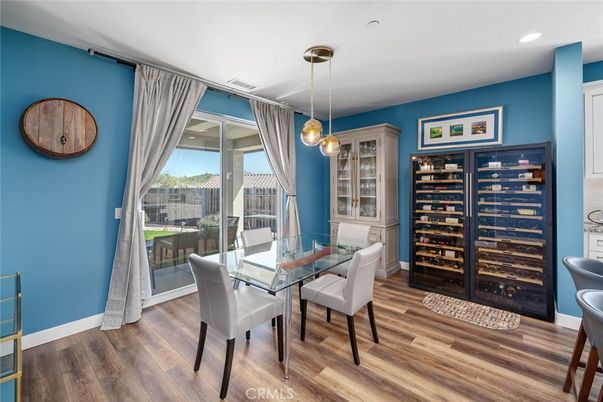 Dining room, Interior, Pendant Lights, Recessed Lighting, Wood Texture Flooring