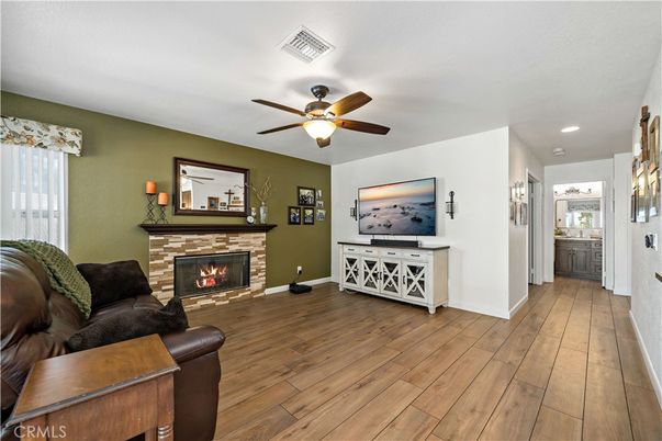 Fireplace, Interior, Recessed Lighting, Wood Texture Flooring