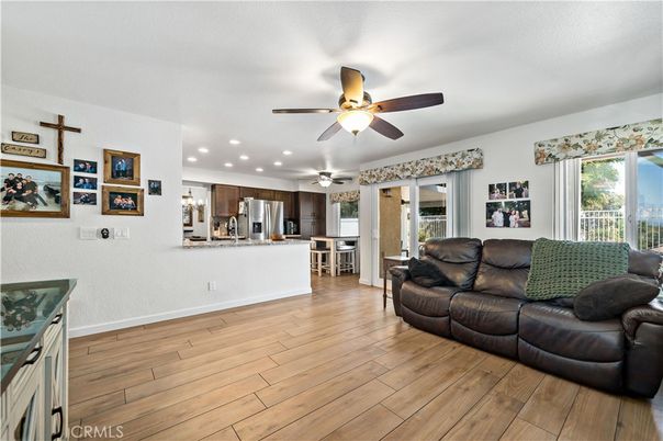 Interior, Kitchen, Living room, Recessed Lighting, Stainless Steel Appliances, Wood Texture Flooring