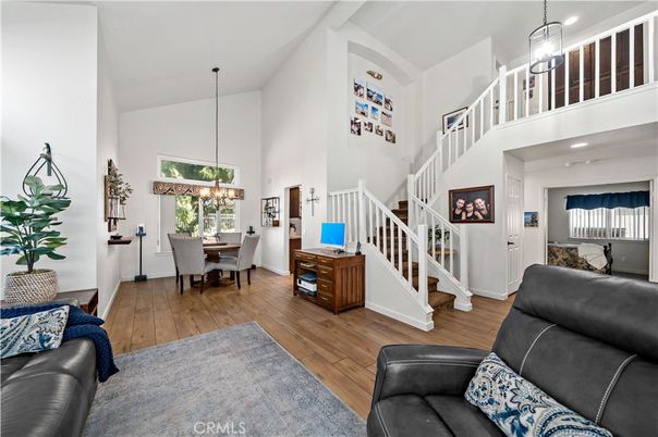Chandelier, Dining room, Interior, Living room, Pendant Lights, Recessed Lighting, Wood Texture Flooring