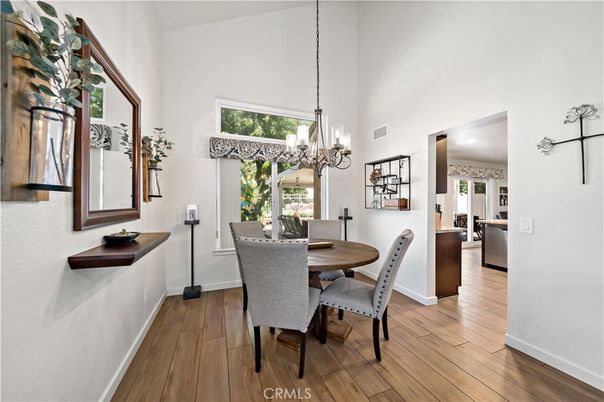 Chandelier, Dining room, Interior, Pendant Lights, Wood Texture Flooring