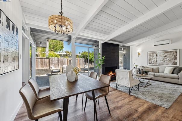 Chandelier, Dining room, Fireplace, Interior, Living room, Wood Texture Flooring