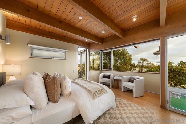 Bedroom, Interior, Recessed Lighting, Wooden Beams, Wooden Ceilings, Wood Texture Flooring