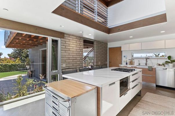 Interior, Kitchen, Recessed Lighting, Stainless Steel Appliances, Stone Walls, Wooden Beams