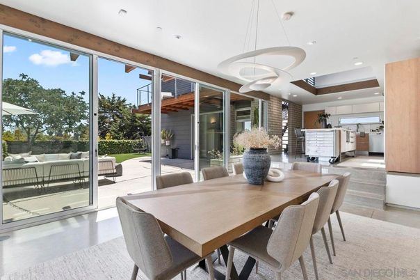 Dining room, Interior, Pendant Lights, Recessed Lighting, Wood Texture Flooring