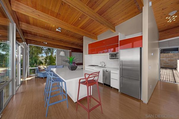 Interior, Kitchen, Recessed Lighting, Stainless Steel Appliances, Wooden Beams, Wooden Ceilings, Wood Texture Flooring