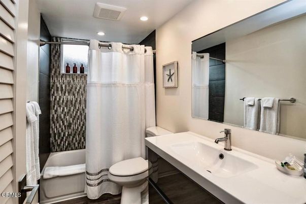 Bathroom, Interior, Recessed Lighting, Wood Texture Flooring