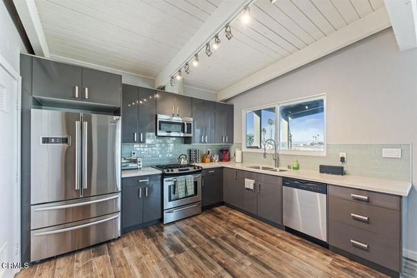 Interior, Kitchen, Stainless Steel Appliances, Wood Texture Flooring