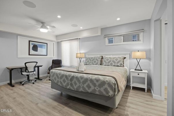 Bedroom, Home Office, Interior, Recessed Lighting, Wood Texture Flooring