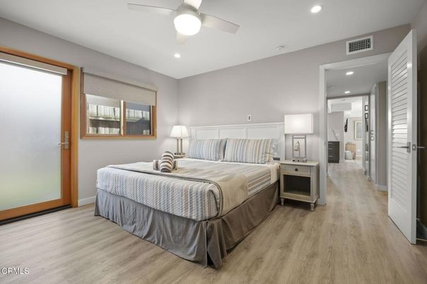 Bedroom, Interior, Recessed Lighting, Wood Texture Flooring