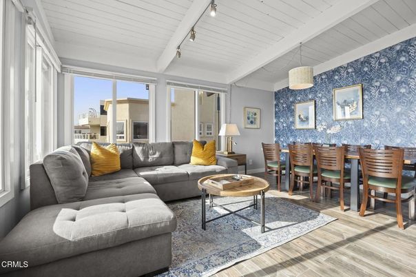 Dining room, Interior, Living room, Pendant Lights, Wood Texture Flooring