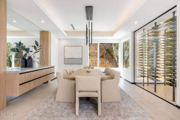 Dining room, Interior, Pendant Lights, Recessed Lighting, Wine Storage