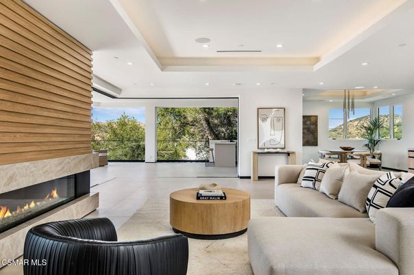 Dining room, Fireplace, Interior, Living room, Recessed Lighting