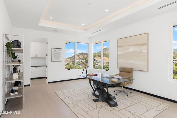 Home Office, Interior, Recessed Lighting, Wood Texture Flooring