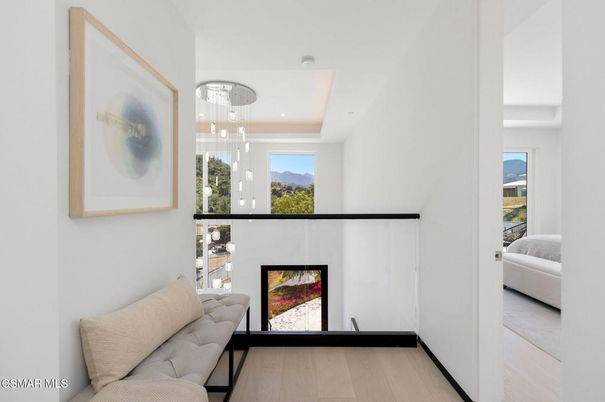 Fireplace, Interior, Pendant Lights, Recessed Lighting, Wood Texture Flooring