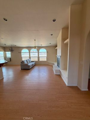 Empty room, Fireplace, Interior, Recessed Lighting, Wood Texture Flooring
