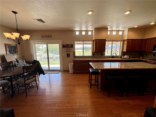 Chandelier, Dining room, Interior, Kitchen, Recessed Lighting, Wood Texture Flooring